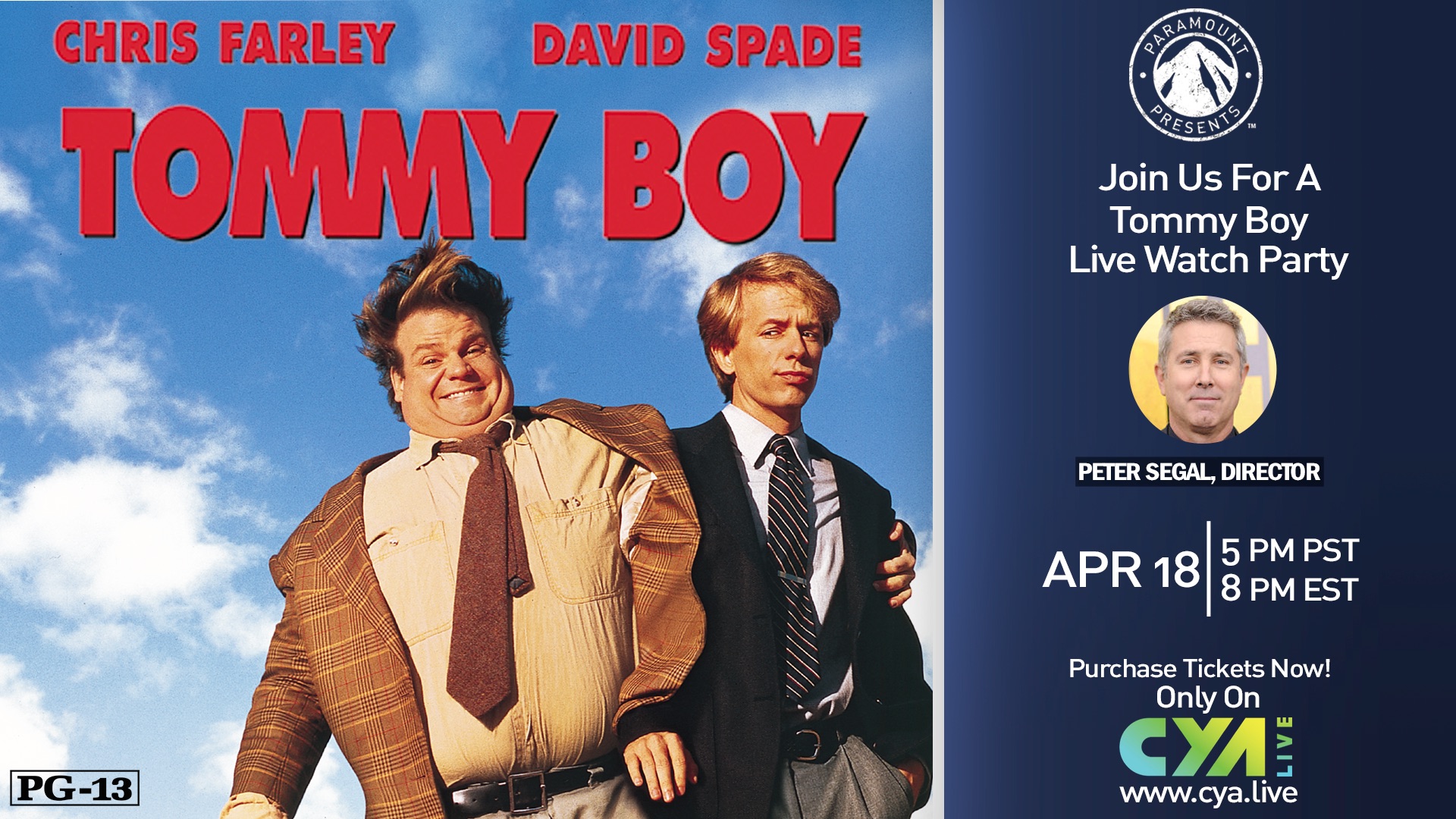The first event will be a 25th anniversary screening of the comedy classic TOMMY BOY, hosted by the film’s director, Peter Segal.
